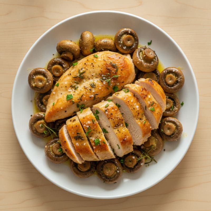 Garlic Butter Roasted Mushrooms and Herb Chicken