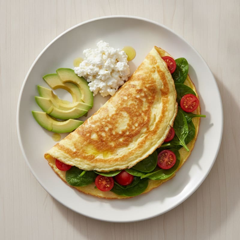 Egg White Spinach Omelette with Cottage Cheese and Cherry Tomatoes