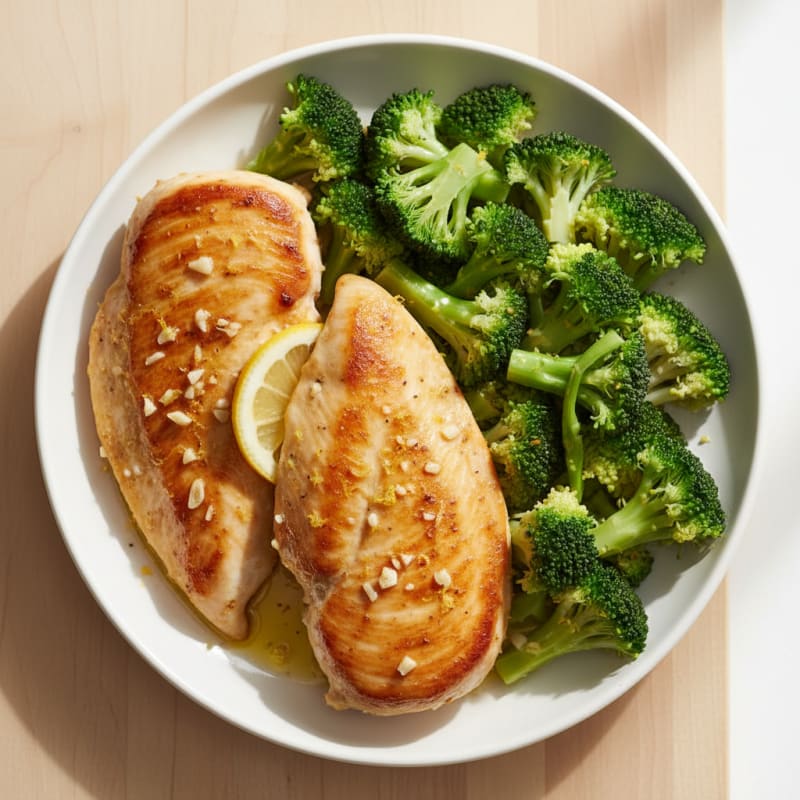 Lemon Garlic Chicken Breast with Steamed Broccoli