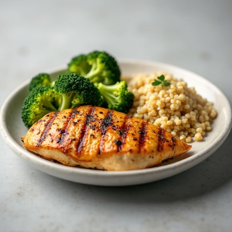 Grilled Chicken Breast with Roasted Broccoli and Quinoa