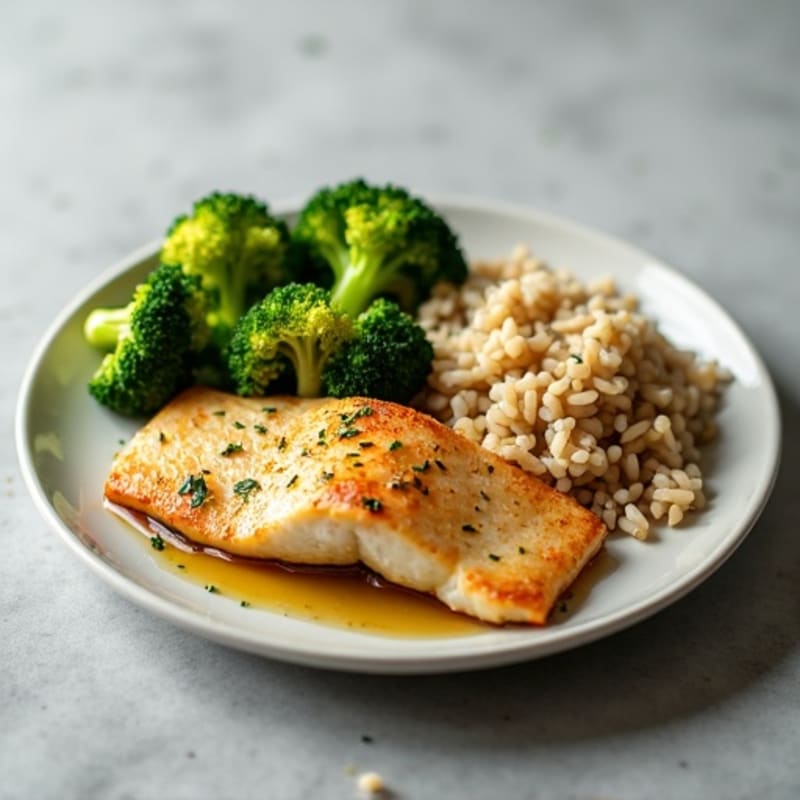 Seared Tilapia with Steamed Broccoli and Brown Rice