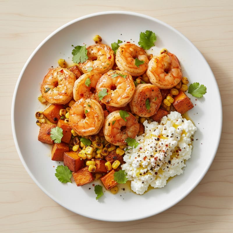 Chili-Lime Shrimp with Roasted Sweet Potato and Corn