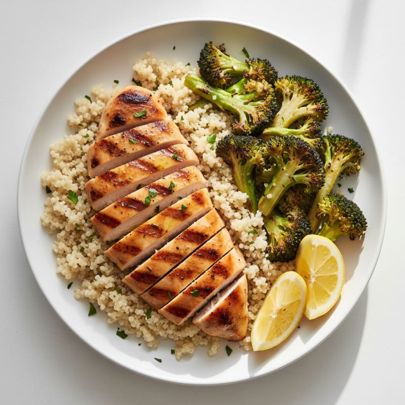 Grilled Chicken and Quinoa Bowl with Roasted Broccoli