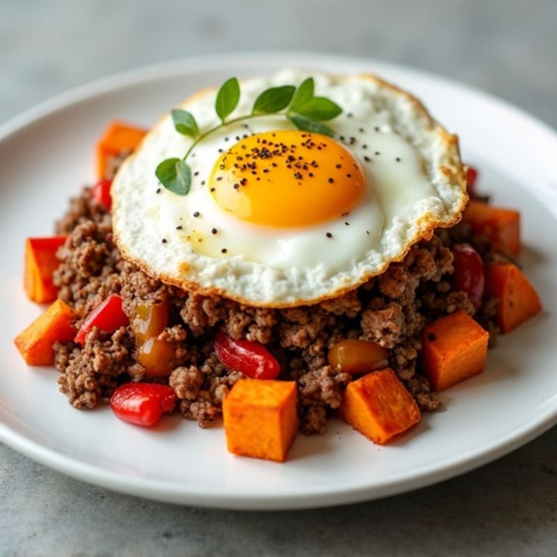 Savory Ground Beef and Crispy Sweet Potato Hash