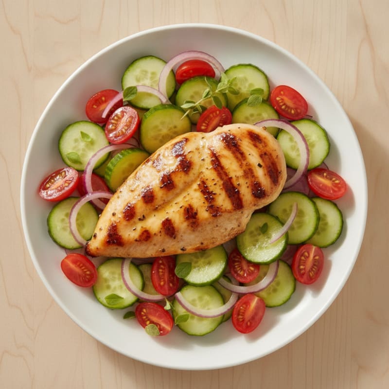 Grilled Chicken Breast with Crisp Cucumber Tomato Salad
