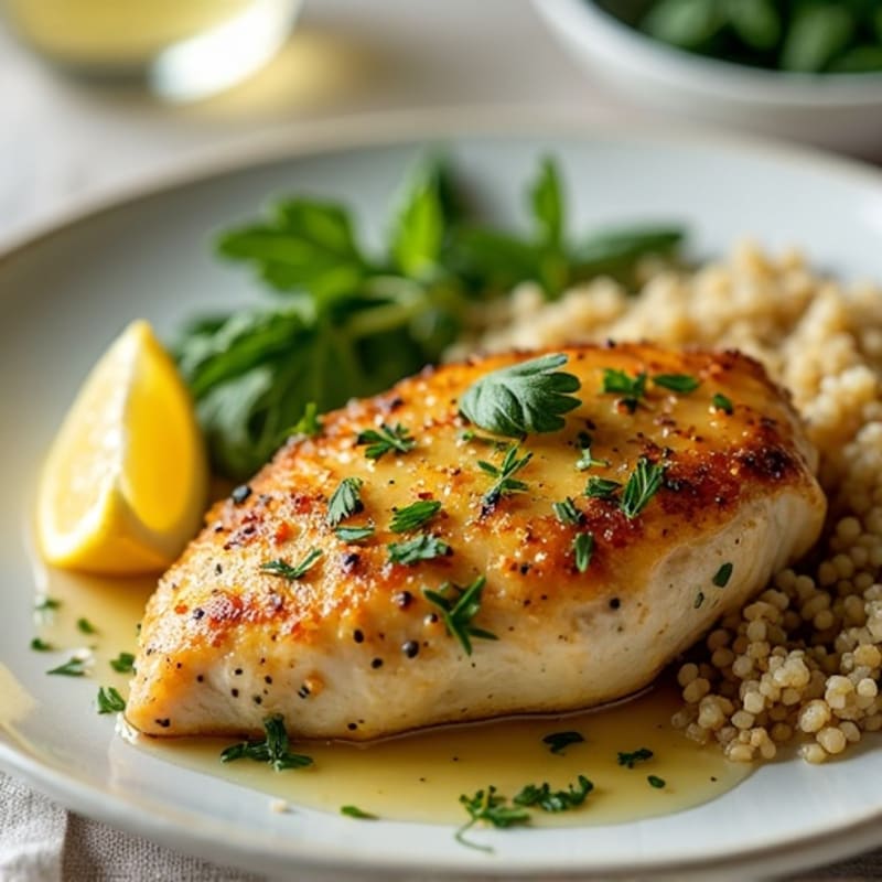 Herb-Crusted Pan Seared Chicken with Lemon Garlic Sauce