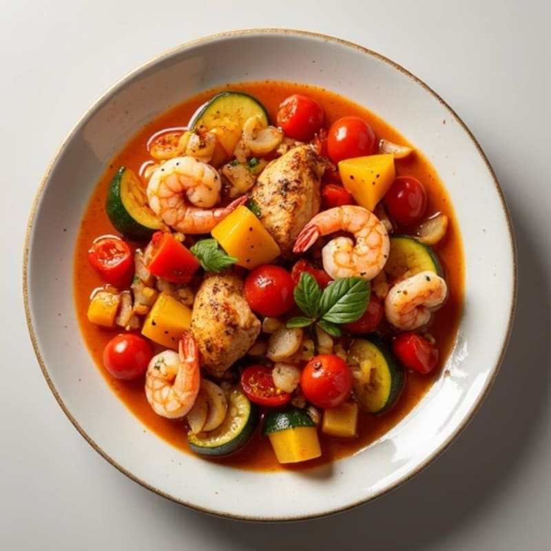 Spicy Smoky Chicken and Shrimp Vegetable Stew