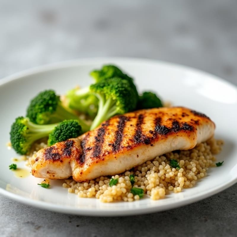 Grilled Chicken Breast with Quinoa and Steamed Broccoli