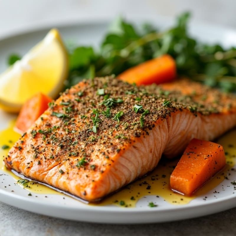 Herb-Crusted Baked Salmon with Roasted Sweet Potatoes