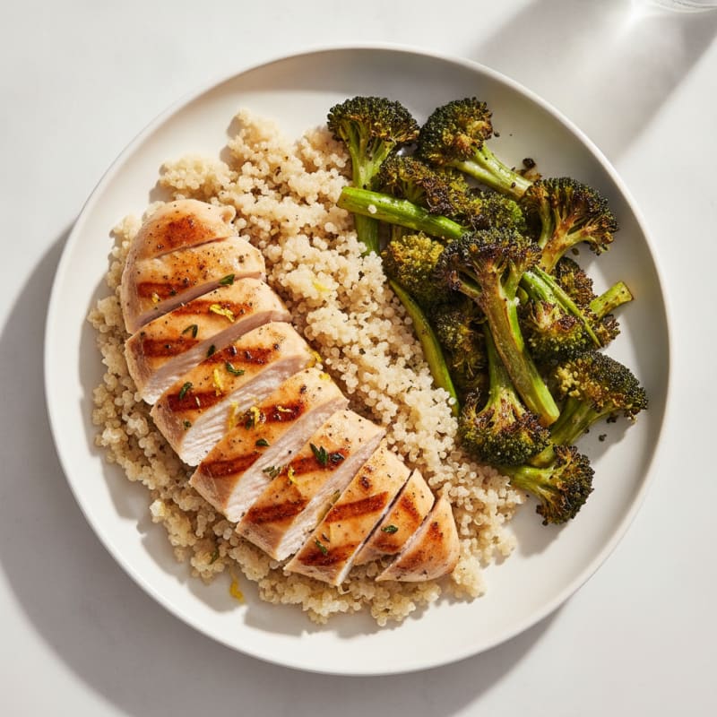 Grilled Chicken Breast with Quinoa and Roasted Broccoli