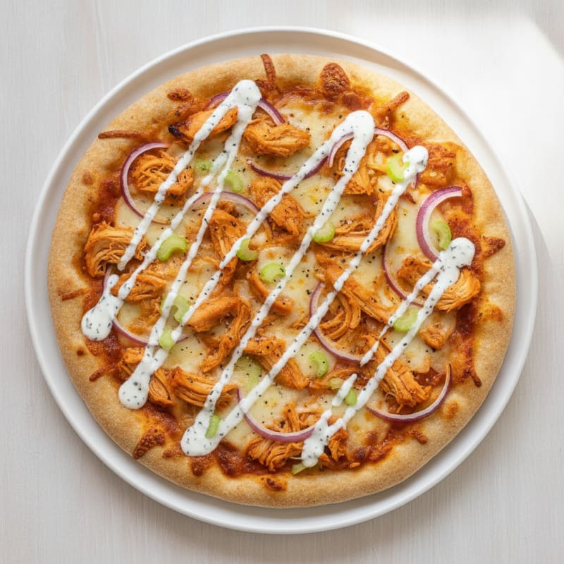 Buffalo Chicken Pizza with Ranch Drizzle