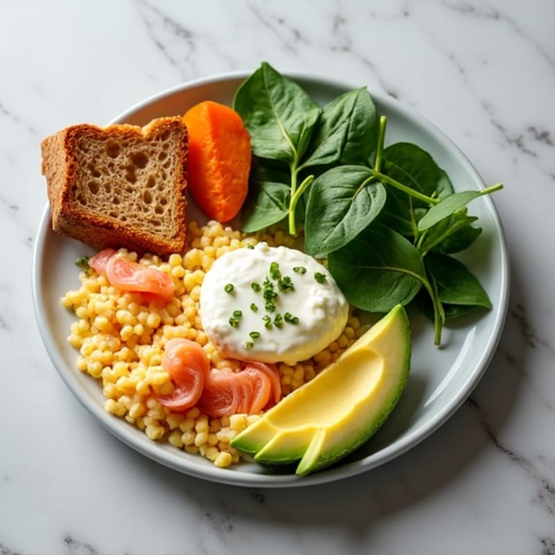 Smoked Salmon Scramble with Creamy Cottage Cheese and Spinach