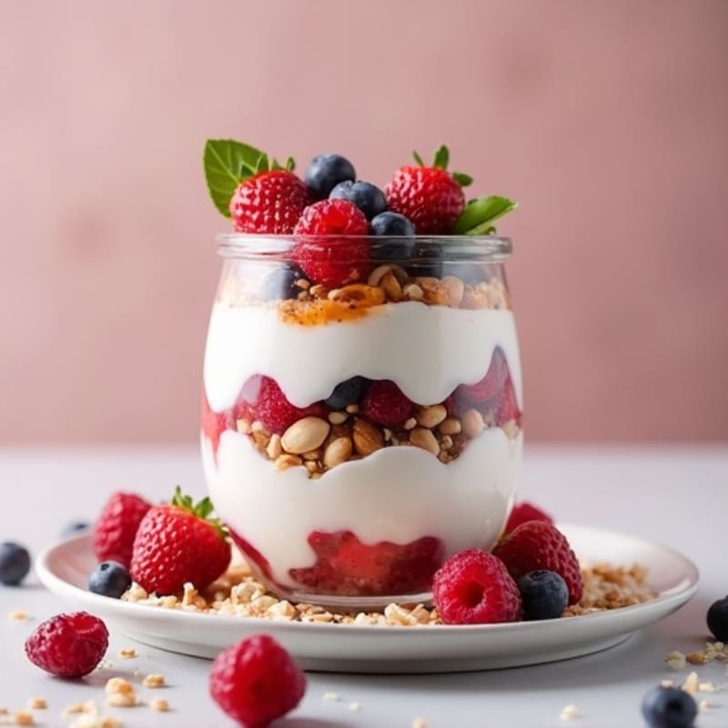 Creamy Greek Yogurt Parfait with Mixed Berries and Almonds