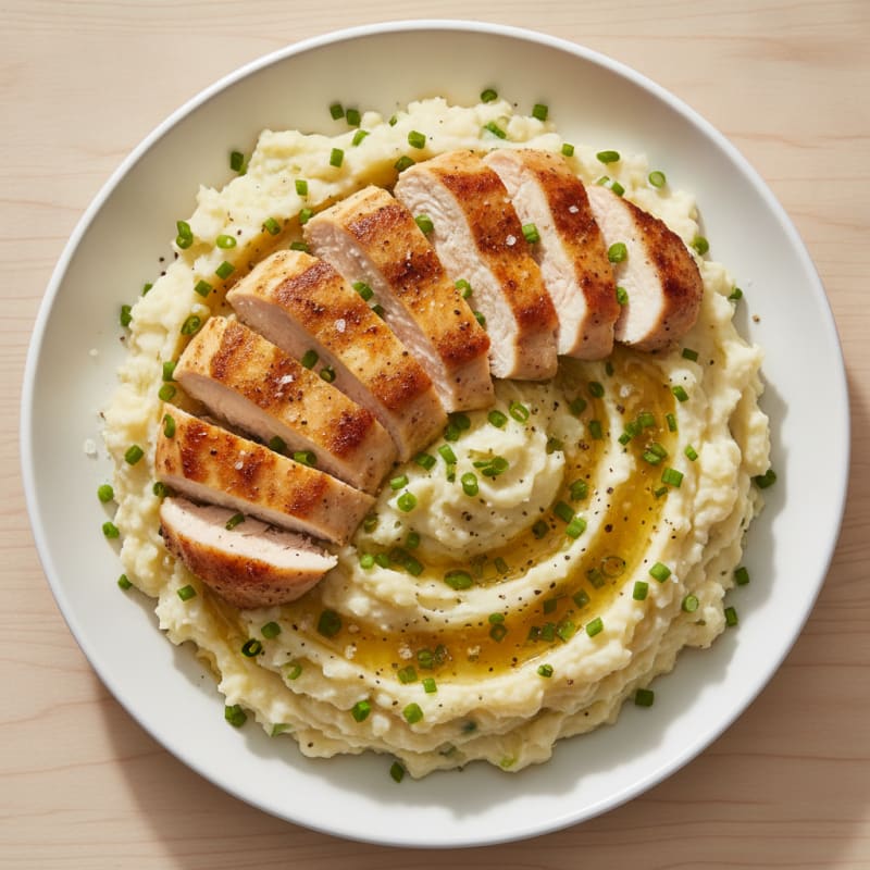 Buttery Garlic Mashed Potatoes with Chives & Seared Chicken