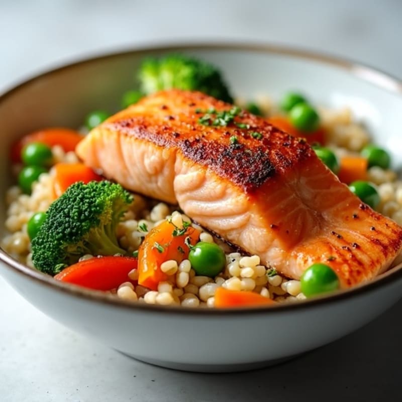 Seared Salmon Fresh Vegetable Rice Bowl
