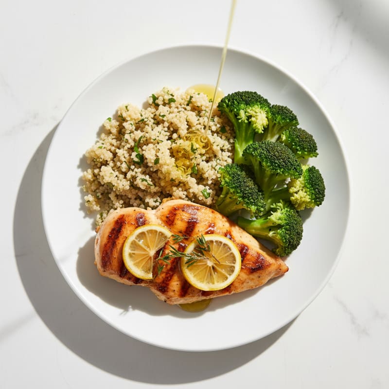 Grilled Chicken Breast with Quinoa and Steamed Broccoli