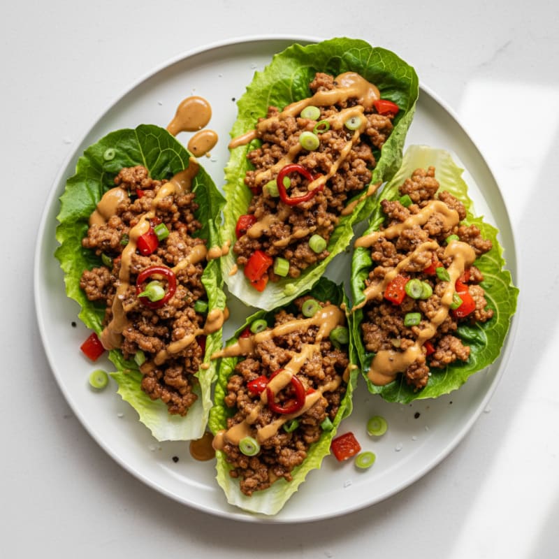 Savory Pork Lettuce Wraps with Peanut Sauce