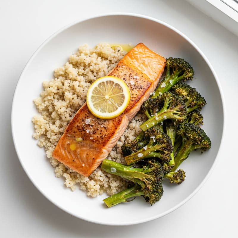 Pan-Seared Salmon with Crispy Broccoli and Lemon