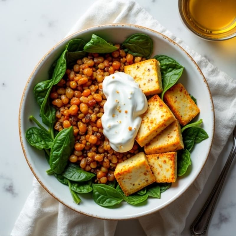 Spiced Paneer and Lentil Bowl with Fresh Spinach