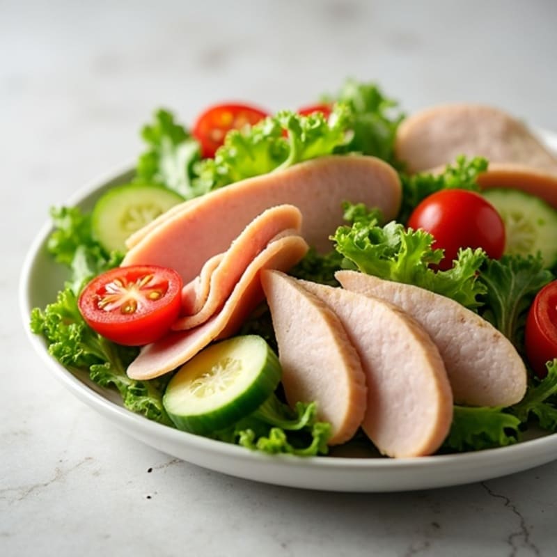 Chopped Lean Turkey and Ham Salad with Fresh Vegetables and Zesty Herb Vinaigrette