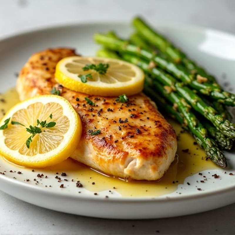 Lemon-Garlic Pan-Seared Chicken Breast with Roasted Asparagus
