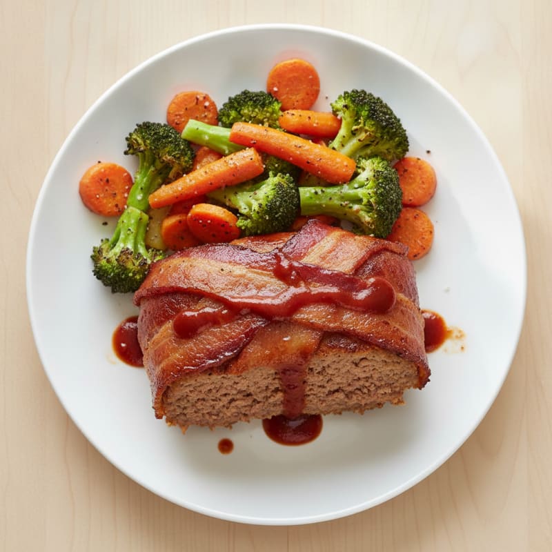 BBQ Bacon-Wrapped Meatloaf with Roasted Vegetables