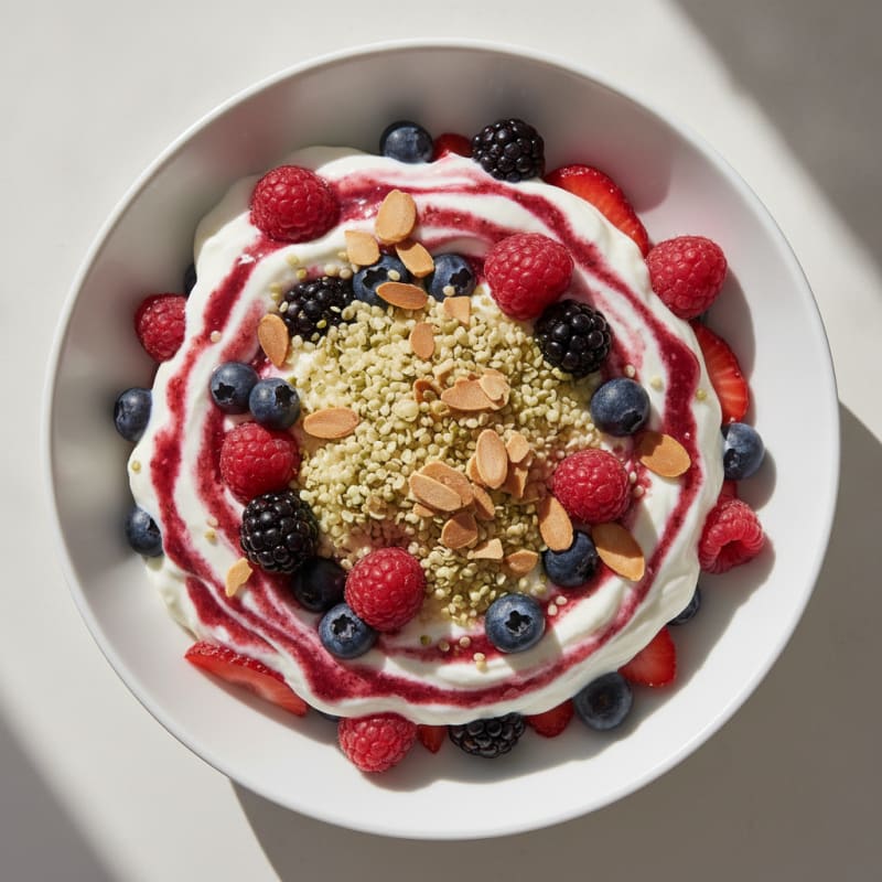 Creamy Greek Yogurt Parfait with Mixed Berries and Hemp Seeds