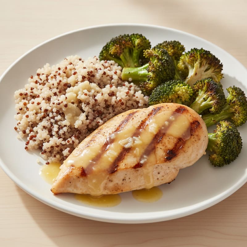 Grilled Lemon-Garlic Chicken Breast with Quinoa and Roasted Broccoli