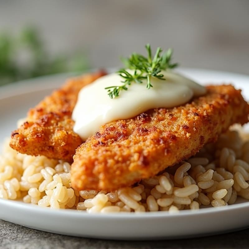Crispy Chicken Tenders with Melty Mozzarella and Brown Rice