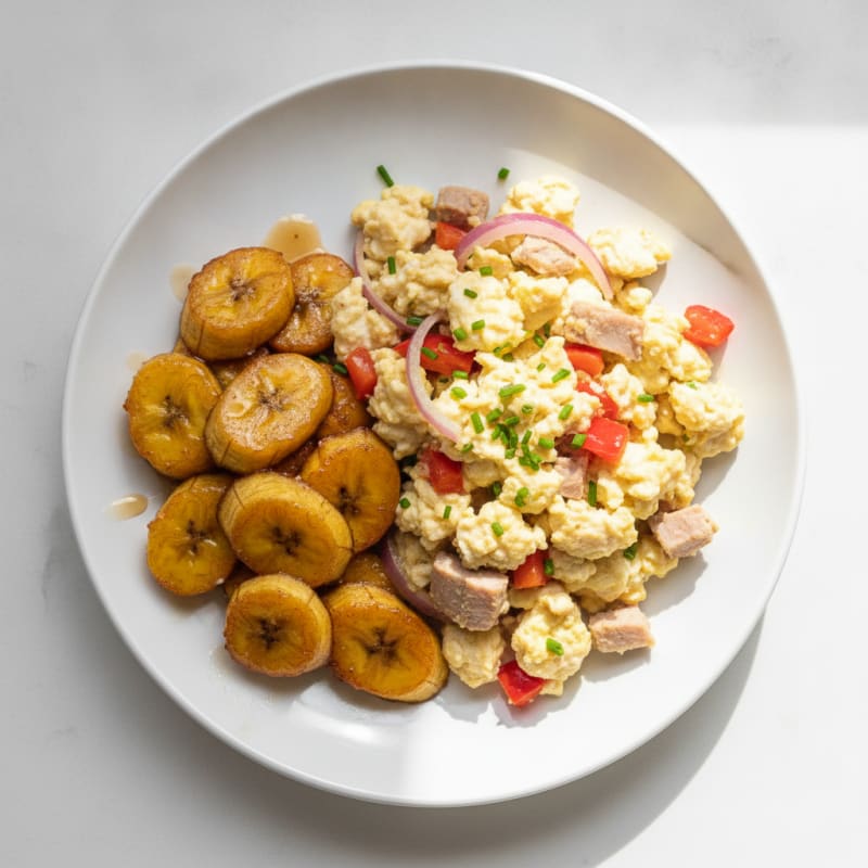 Egg White and Smoked Turkey Scramble with Sweet Plantains