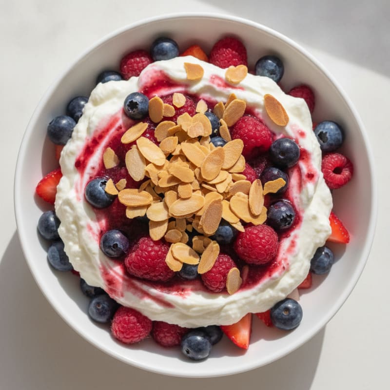 Greek Yogurt Protein Parfait with Mixed Berries and Almonds
