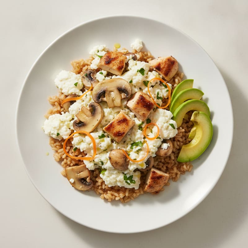 Egg White Scramble with Mushrooms and Grilled Chicken