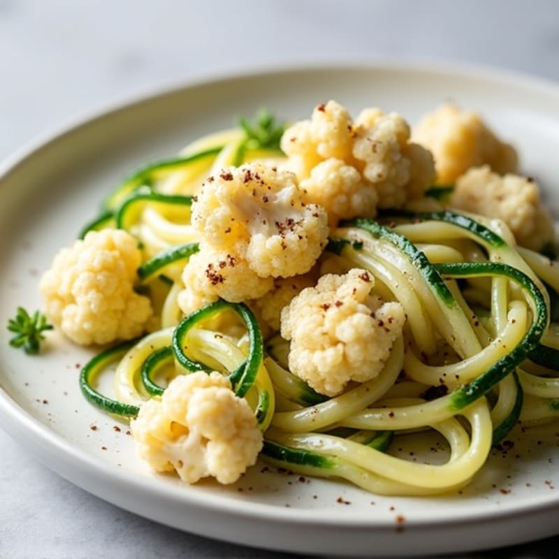 Creamy Cauliflower Chicken Alfredo with Zucchini Noodles