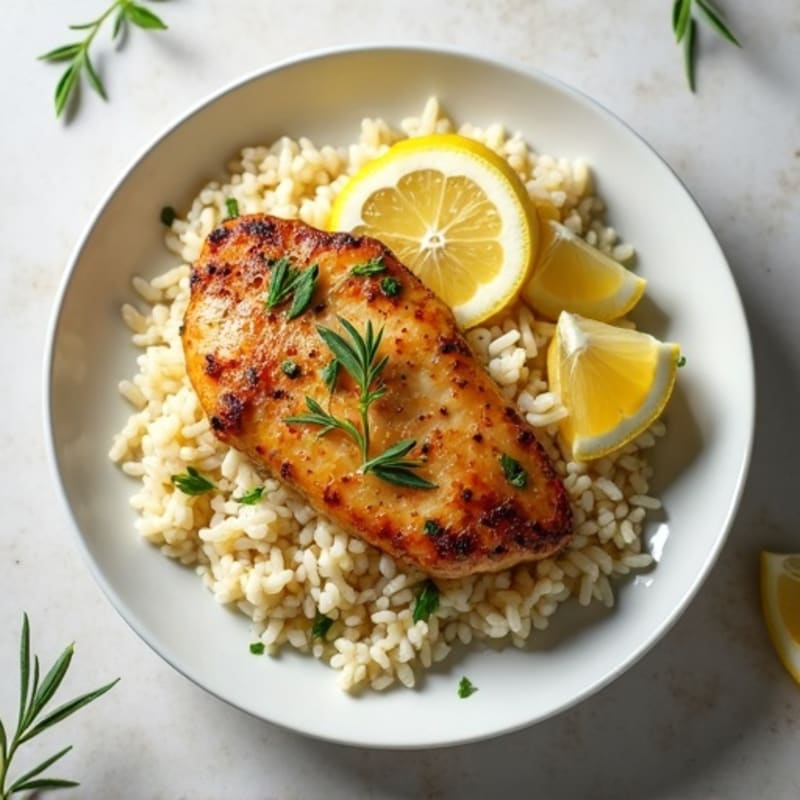 Pan-Seared Lemon Herb Chicken with Fluffy Rice Pilaf