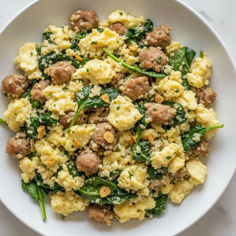 Egg White and Turkey Sausage Scramble with Spinach and Quinoa