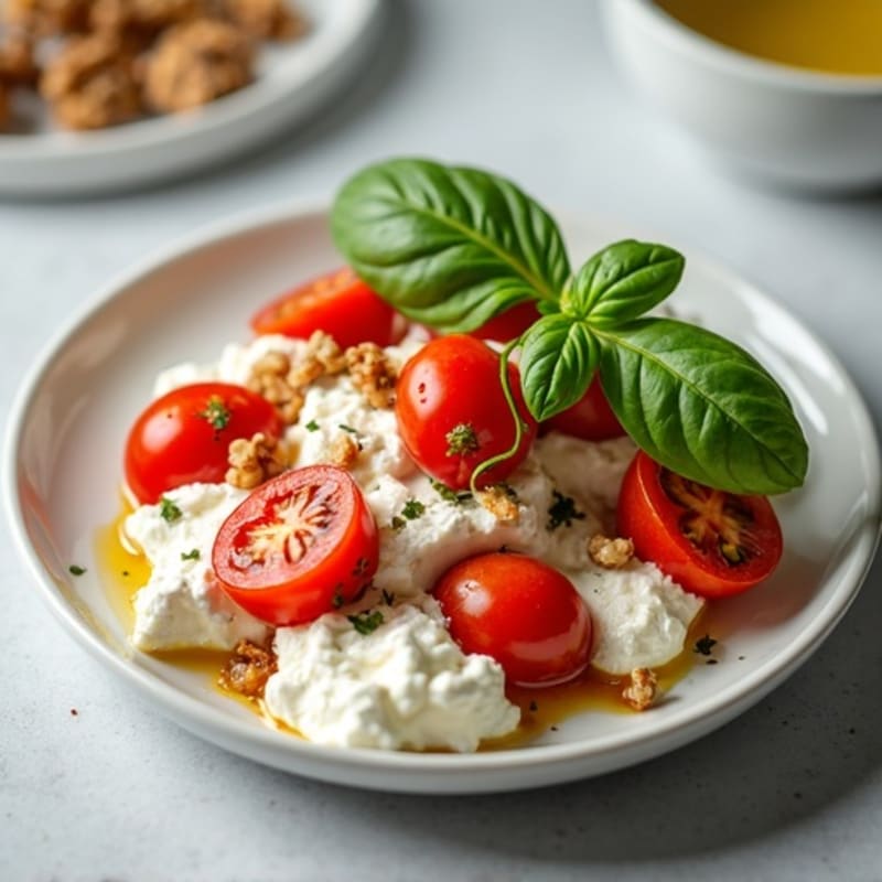 Creamy Cottage Cheese with Roasted Cherry Tomatoes and Fresh Basil