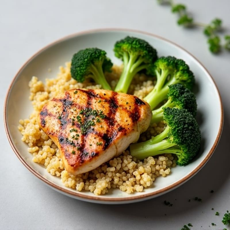 Grilled Chicken Breast with Roasted Broccoli and Quinoa