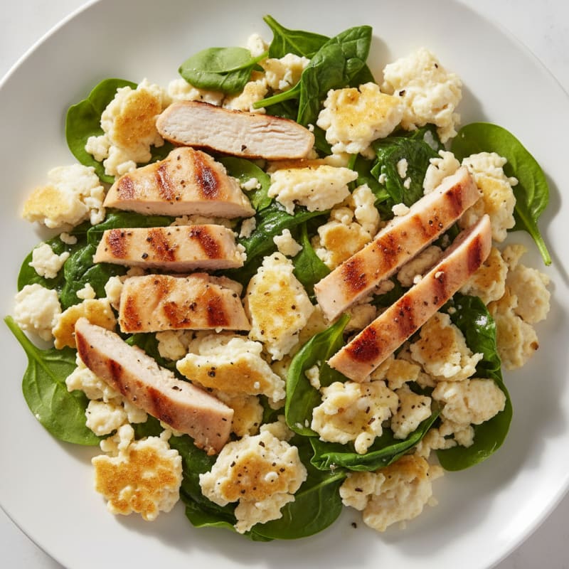 Egg White Spinach Scramble with Grilled Chicken