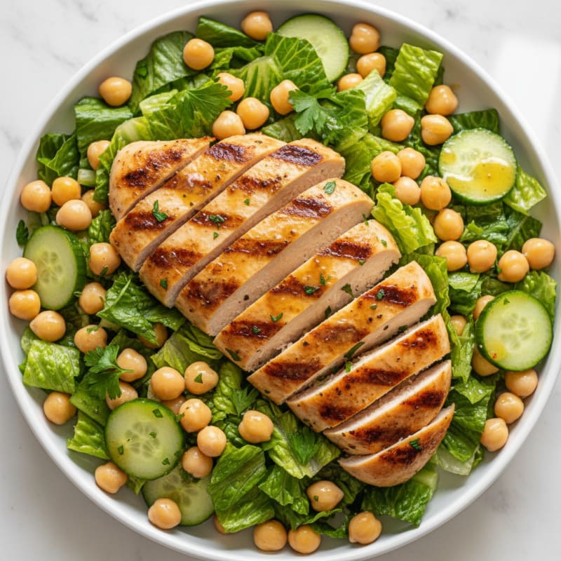 Grilled Chicken Breast with Crunchy Romaine and Chickpea Salad