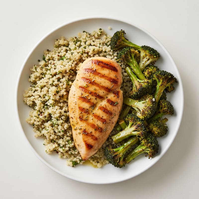 Grilled Chicken Breast with Quinoa and Roasted Broccoli