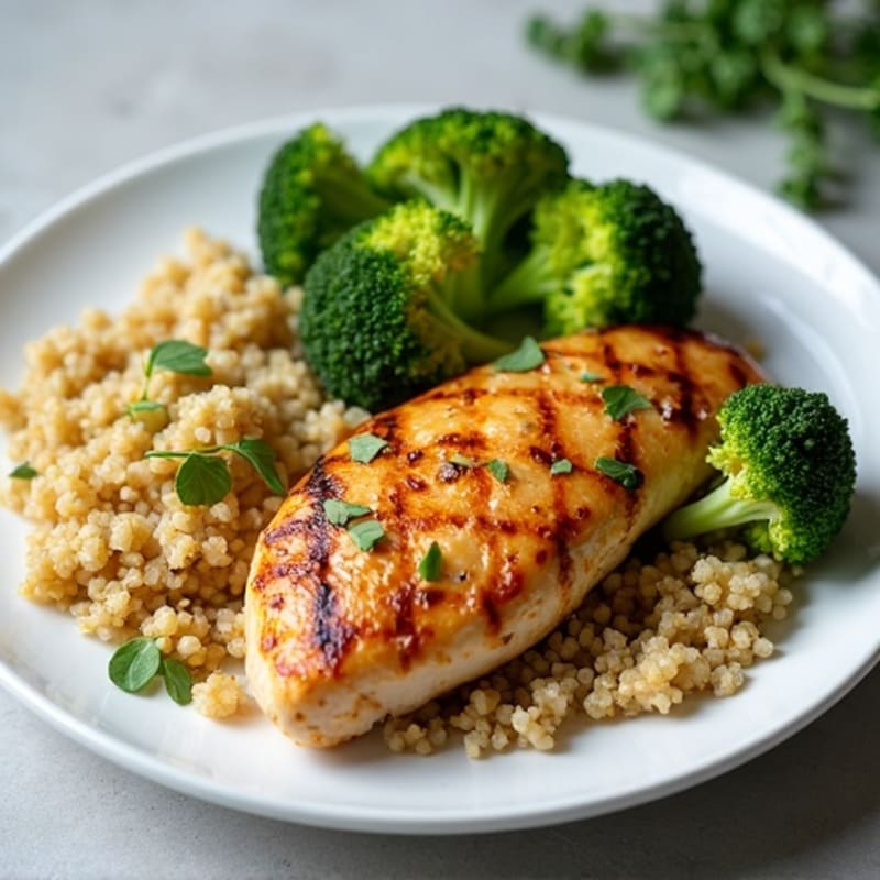 Grilled Chicken Breast with Quinoa and Roasted Broccoli