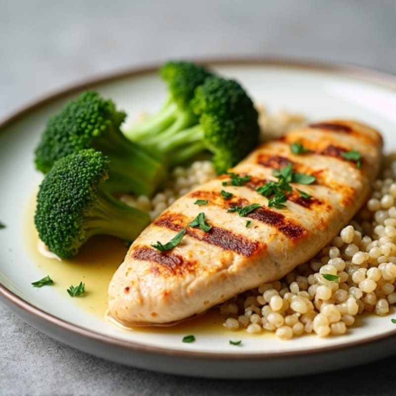 Grilled Chicken Breast with Roasted Broccoli and Quinoa