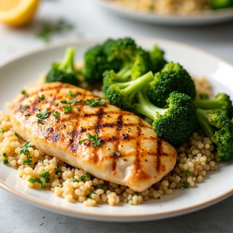 Grilled Chicken Breast with Quinoa and Roasted Broccoli