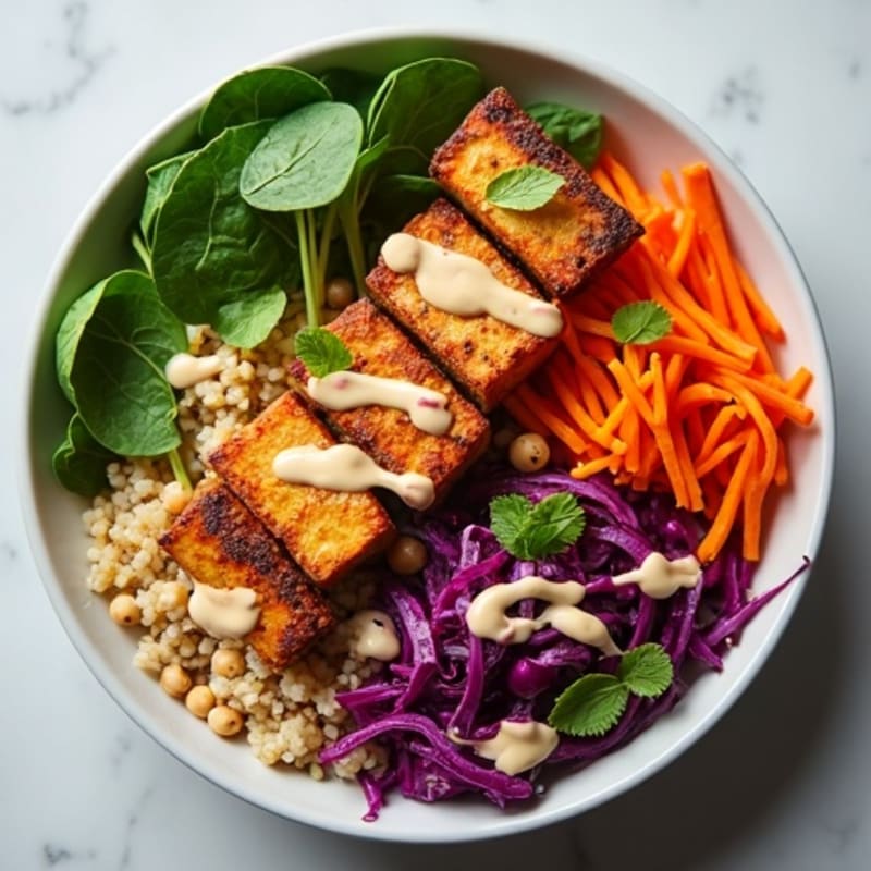 Crispy Baked Tofu Buddha Bowl with Tahini Sauce