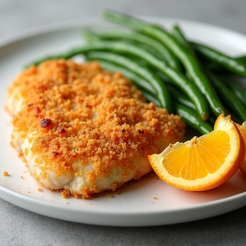 Crispy Orange Chicken with Steamed Green Beans
