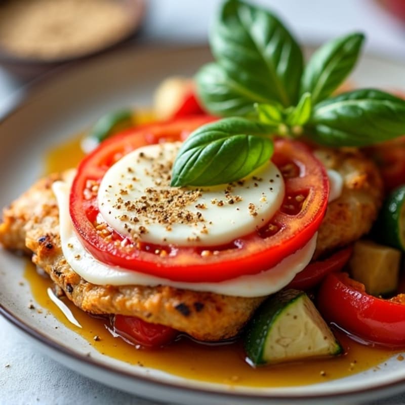 Chicken Margherita Bake with Roasted Vegetables