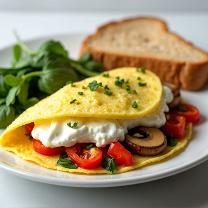 Egg White Veggie Omelet with Cottage Cheese and Toast