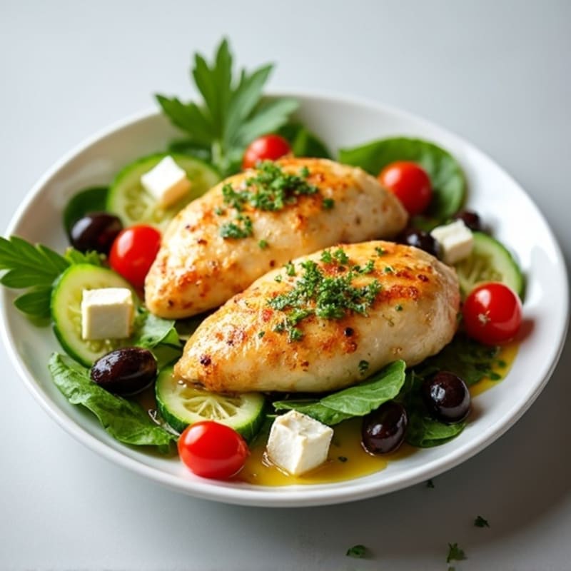 Lemon-Garlic Pan-Seared Chicken with Fresh Feta and Olive Salad