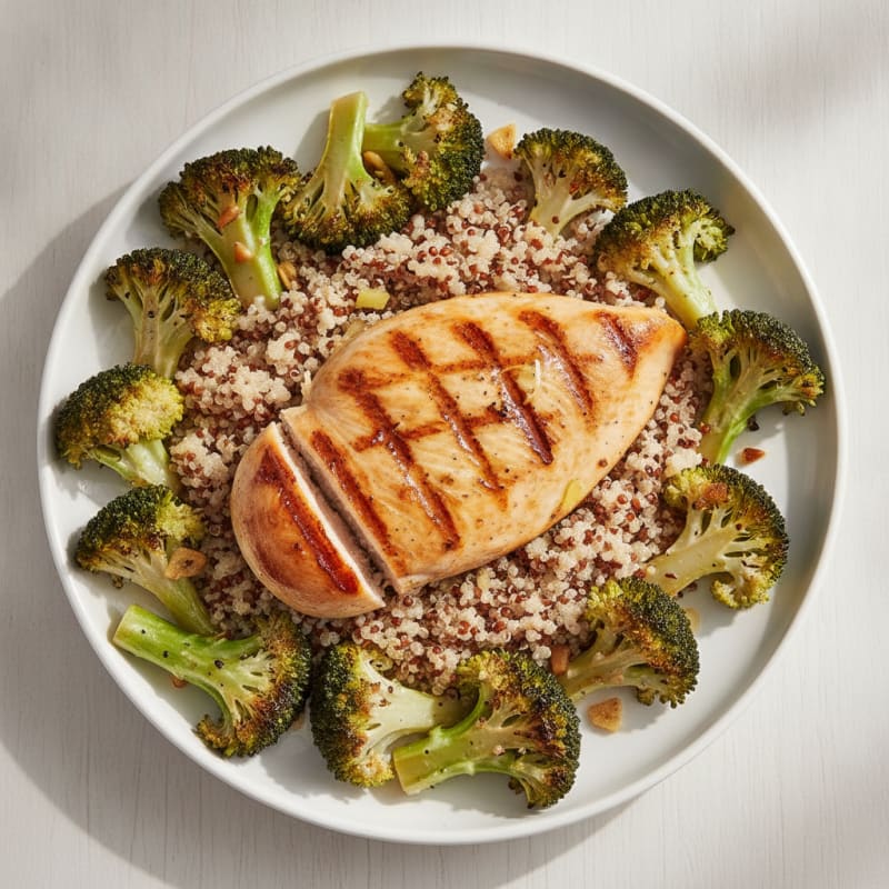 Grilled Chicken Breast with Quinoa and Roasted Broccoli