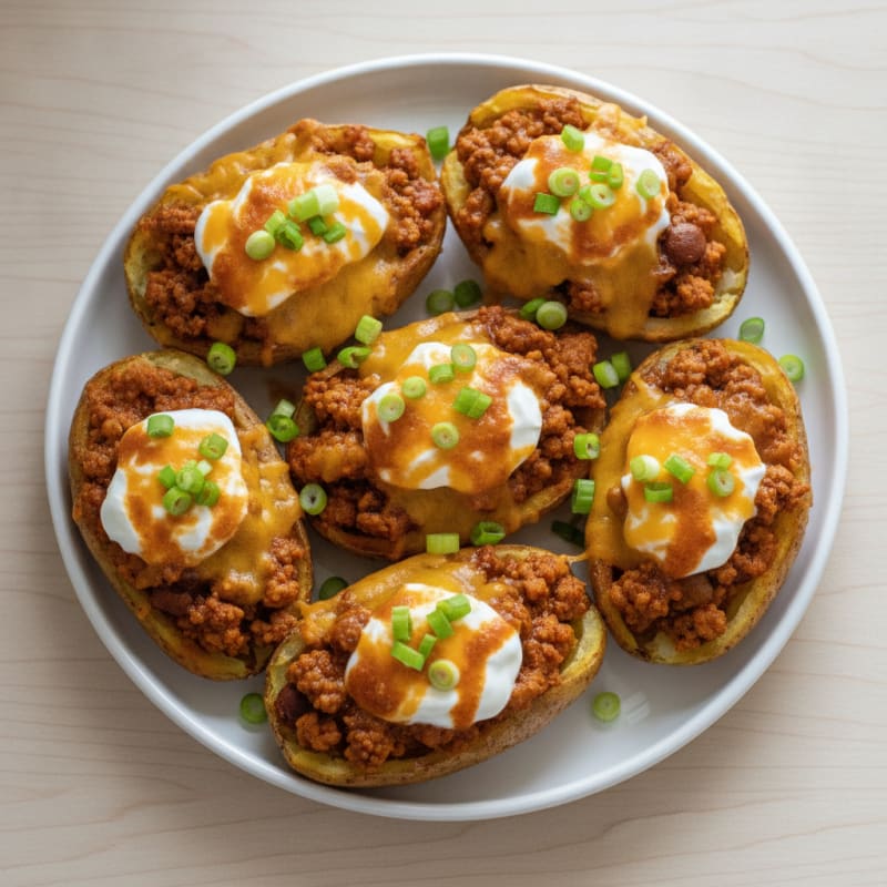 Loaded Chili Cheese Potato Skins